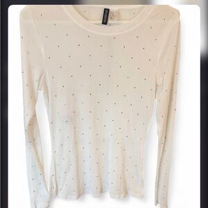 H&M white Long Sleeve Ribbed Tee with Tiny Silver Dots